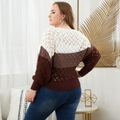 Women Plus Size Casual Colorblock Hollow out Knit Sweater Coffee