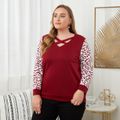 Women Plus Size Casual Crisscross Leopard Print Pullover Sweatshirt MAROON