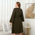 Women Plus Size Basics Hollow out Front Long-sleeve Belted Dress Brown