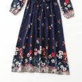 Family Matching All Over Floral Print Dark Blue Long-sleeve Dresses and Striped T-shirts Sets Dark Blue