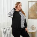 Women Plus Size Casual Striped Colorblock Long-sleeve Tee Black/White