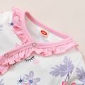 2pcs Floral Allover Ruffle Decor Long-sleeve Pink Baby Jumpsuit with Headband Set Pink