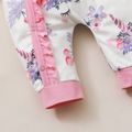 2pcs Floral Allover Ruffle Decor Long-sleeve Pink Baby Jumpsuit with Headband Set Pink