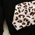 2pcs Leopard Splice Hooded Long-sleeve Hoodie Top and Pants Black Baby Set Black