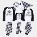 Christmas Snowman Face and Letter Print Family Matching Raglan Long-sleeve Plaid Pajamas Sets (Flame Resistant) Black/White image 1
