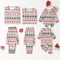 Christmas All Over Print Family Matching Long-sleeve Pajamas Sets (Flame Resistant) Green/White/Red image 1