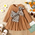 Toddler Girl Leopard Print Twist Knot Long-sleeve Ribbed Dress Brown