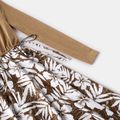 Family Matching Khaki Long-sleeve Floral Print Splicing Irregular Hem Dresses and T-shirts Sets Khaki