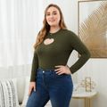 Women Plus Size Elegant Hollow out Front Long-sleeve Tee DarkTurquoise