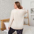 2-piece Women Plus Size Casual Letter Print Long-sleeve Tee and Pants Pajamas Lounge Set Apricot