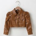 Solid Leather Lapel Collar Retro Long-sleeve Brown Toddler Short Coat Jacket Brown