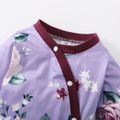 2pcs Floral Allover Ruffle Decor Long-sleeve Purple Baby Jumpsuit with Headband Set Purple