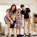 Family Matching Plaid Short-sleeve Ruched Mini Bodycon Dresses and Polo Shirts Sets Khaki image 2