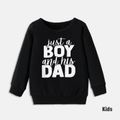 Letter Print Black Long-sleeve Crewneck Sweatshirts for Dad and Me Black