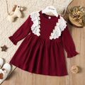 Toddler Girl 3D Floral Daisy Schiffy Design Cable Knit Textured Long-sleeve Dress Burgundy