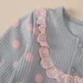 Ribbed Polka Dots Print Lace Decor Long-sleeve Grey Baby Jumpsuit Grey