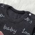 Letter Allover Fluffy Heart Applique Footed/footie Long-sleeve Grey Baby Jumpsuit Dark Grey