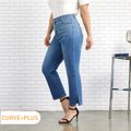 Women Plus Size Casual Side Slit Elastic Denim Jeans Blue