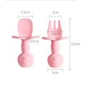 Cartoon Silicone Baby Feeding Set Includes Spoons & Forks Infant Newborn Utensil Set for Self-Training Pink