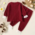 2-piece Toddler Girl Cable Knit Textured Schiffy Cuff Long-sleeve Top and Burgundy Elasticized Pants Set Burgundy