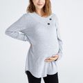 Maternity Grey Button Detail Round-collar Long-sleeve Pullover Grey