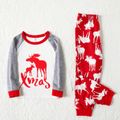 Christmas Reindeer and Letter Print Family Matching Raglan Long-sleeve Pajamas Sets (Flame Resistant) Red/White