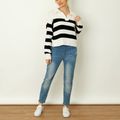 Black and White Stripes Lapel Neck Long-sleeve Knit Sweater Black/White image 3