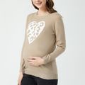 Maternity Heart Leopard Print Pullover Sweatshirt Khaki