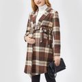Maternity Tartan Plaid Long-sleeve Belted Coat Rustybrown
