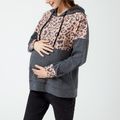 Maternity Leopard Panel Kangaroo Pocket Drawstring Hoodie Grey