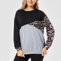Leopard Print Colorblock Long-sleeve Sweatshirt blackgray