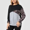 Leopard Print Colorblock Long-sleeve Sweatshirt blackgray