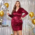 Women Plus Size Elegant Surplice Neck Party Velvet Dress Red