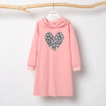 Kid Girl Leopard Heart Print Long-sleeve Hooded Sweatshirt Dress Pink
