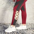 Women Plus Size Sporty Colorblock Crisscross Hollow out Leggings Burgundy
