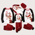 Christmas Reindeer and Red Plaid Print Long-sleeve Family Matching Pajamas Set (Flame Resistant) Red