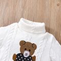Baby Girl/Boy 95% Cotton Long-sleeve Bear Embroidered Turtleneck Cable Knit Sweater White image 3