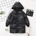Kid Boy Camouflage Print Zipper Hooded Thicken Overcoat Black