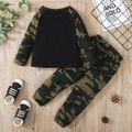 2-Pack Toddler Graphic Camouflage and Floral and Elephant Print Long-sleeve Tee Pants Set Color-A