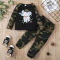 2-Pack Toddler Graphic Camouflage and Floral and Elephant Print Long-sleeve Tee Pants Set Color-A