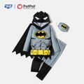 Justice League Toddler Boy Batman Cosplay Costume With Hooded Cloak and Face Mask Grey