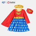 Justice League Toddler Girl Wonder Woman Cosplay Costume With Hooded Cloak and Face Mask Multi-color