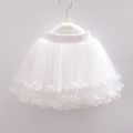 Colorful Pearls Decor Mesh Layered Pink or White or Yellow Toddler Skirt White