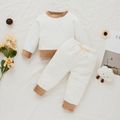2pcs Solid Ribbed Velet Long-sleeve White or Pink or Grey or Brown Baby Set White