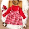 Baby Girl Ruffle Collar Bowknot Design Plaid Faux-two Long-sleeve Dress Red