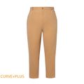 Women Plus Size Casual Button Design Solid Pants Ginger