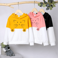 Kid Girl Cat Print Colorblock Hoodie Sweatshirt Pink image 2