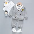 100% Cotton 2pcs Faux-two Design Bow Tie Decor Long-sleeve Pullover Top and Solid Sweatpants Casual Pants Grey or Dark Blue Toddler Set Grey
