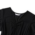 Family Matching Black V Neck Splicing Plaid Short-sleeve Dresses and Polo Shirts Sets Khaki