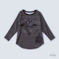 Black Cat Print Striped Long-sleeve T-shirts for Mom and Me Black